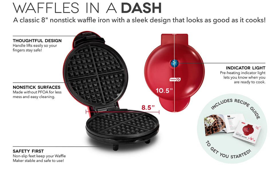 DASH Deluxe Everyday Electric Griddle with Dishwasher Safe Removable  Nonstick Cooking Plate & Express 8” Waffle Maker for Waffles, Paninis, Hash
