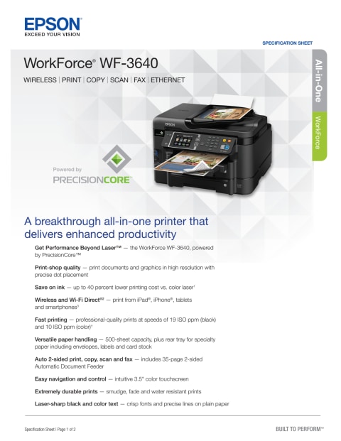 Epson Workforce Wf 3640 All In One Wireless Color Printercopierscannerfax Machine Walmart 5424