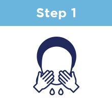 Step One: a person wetting their face with water