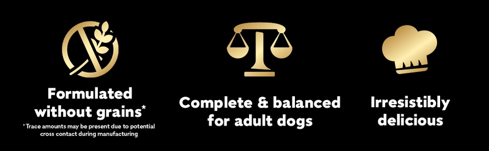 Formulated without grains, complete and balanced, irresistibly delicious