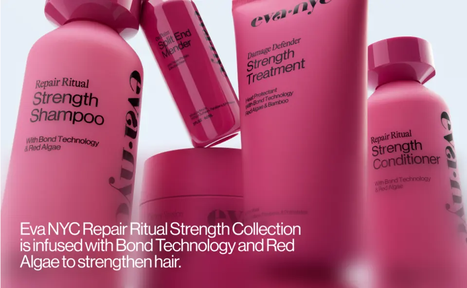 Eva NYC Repair Ritual Strength Collection is infused with Bond technology and red algae to strengthen hair.