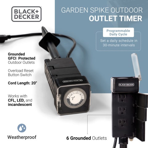 BLACK+DECKER Garden Timer Stake with 6 Grounded Outlets - Waterproof  Overload - Sam's Club