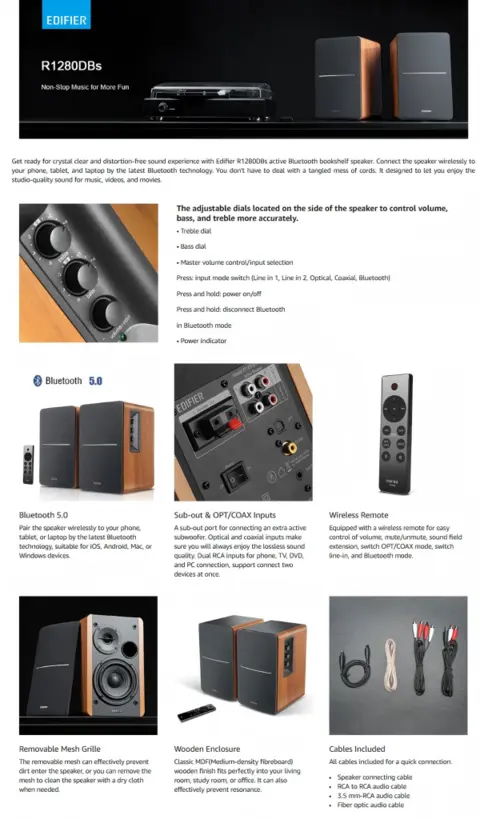 Edifier R1280DBs Powered Bluetooth Computer Speakers, Bookshelf