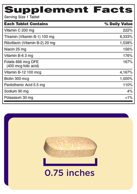 Supplement Facts with Actual Size of product