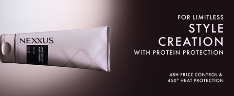 Nexxus MVP Styler Cream tube on a dark purple background with a diffused backlight