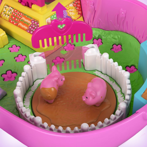 Polly Pocket On the Farm Piggy Compact, 2 Micro Dolls, 2 Animal Figures