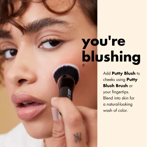 Model applying Putty Blush with directions.