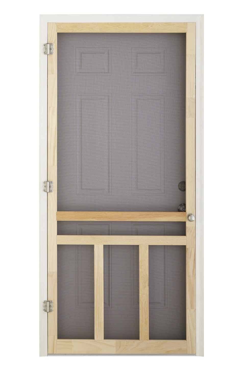 Screen Tight Finger Joint Wood Wood Frame Hinged Cross Bar Screen Door In The Screen Doors Department At Lowes Com