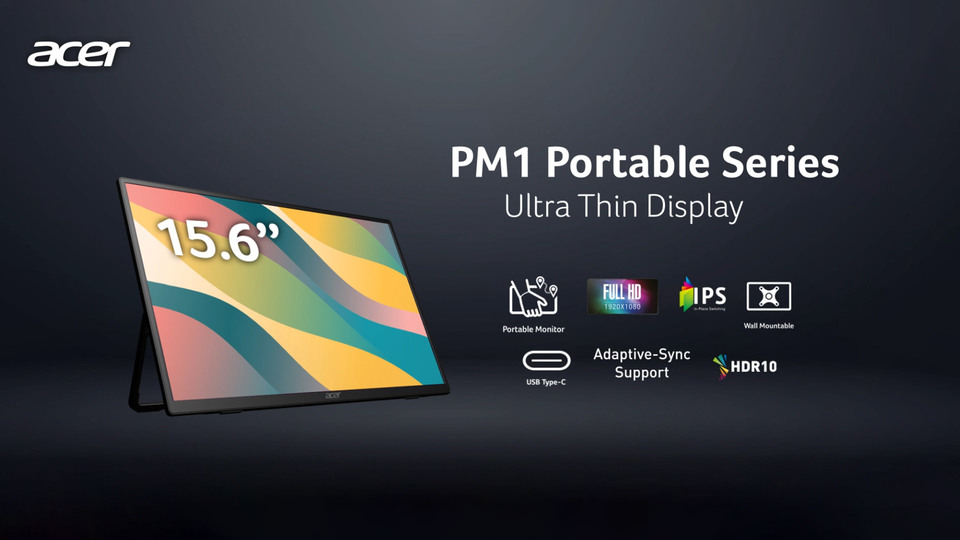thumbnail video image 2 of Restored Acer 15.6" Full HD (1920 x 1080) IPS Business Portable Monitor, Ultra Slim Portable Design | Premium Cover I External Monitor for Laptop PC Mac, PM161Q Abmiuuzx, 2 of 10