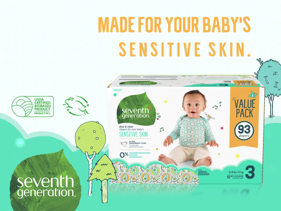 thumbnail video image 2 of Seventh Generation Size 3, 16-28 lbs Baby Diapers 93 Count, 2 of 9