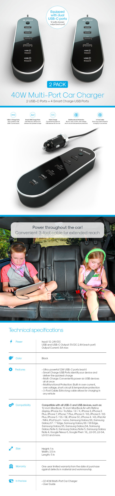 40W Multi-Port Car Charger