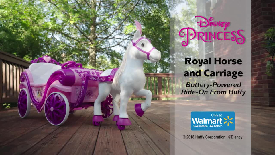 Girls Princess Ride On Horse Pony & Carriage Disney 6 Volt Pink Toy Cart Buggy 