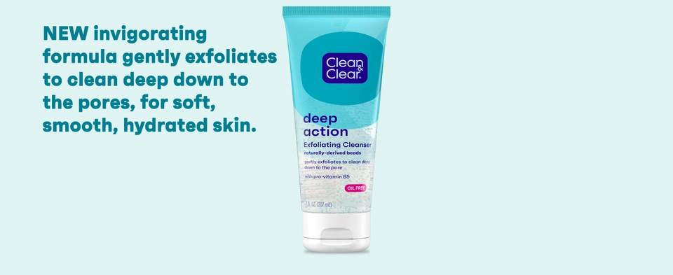 Deep Action Scrub new formula gently exfoliates and cleans deep down to the pores