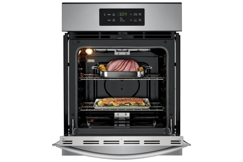 Frigidaire FFEW2426US 24 Single Electric Wall Oven with 3.3 cu. ft.  Capacity, Halogen Lighting, Self-Clean, and Timer, in Stainless Steel