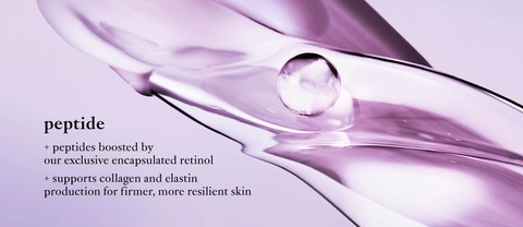 peptide + peptides boosted by our exclusive encapsulated retinol + supports collagen and ekastin production for firmer, more resilient skin