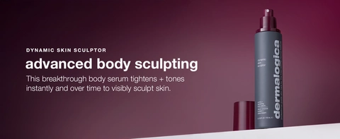 Body sculpting serum by Dermalogica with pump bottle and text about tightening and toning skin
