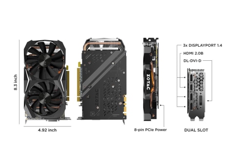 Zotac Geforce Gtx 1080 Mini Zt Ph 10p 8gb Gddr5x Icestorm Cooling Dual Fans 90mm Pressure Optimized Fan 100mm Maximum Airflow Optimized Fan Direct Gpu Copper Block Contact Metal Back Plate Newegg Com