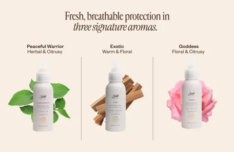 Fresh, breathable protection in three signature aromas.    PEACEFUL WARRIOR  Herbal &amp; Citrusy   EXOTIC  Warm &amp; Floral   GODDESS  Floral &amp; Citrusy