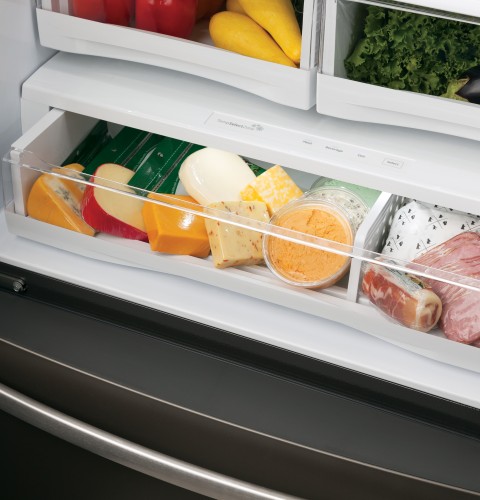 Full-width, electronic temperature-controlled drawer with colored LED lights