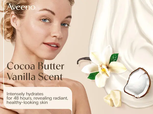 Aveeno Daily Moisturizing Lotion with soothing prebiotic oat, cocoa butter vanilla scent