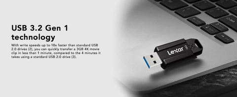 Lexar JumpDrive S80 64GB USB 3.1 Type A Flash Drive, Black (LJDS80