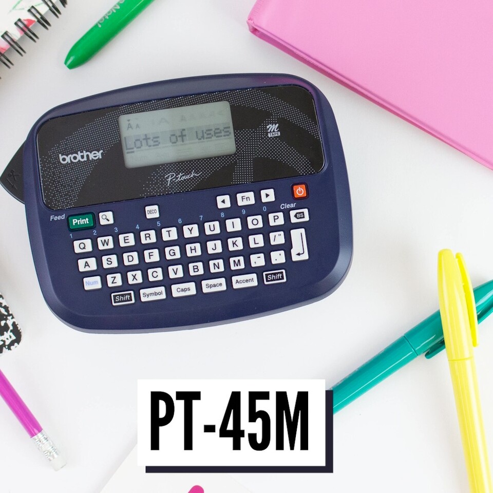 thumbnail video image 2 of Brother P-touch PT-45M Personal Handheld Label Maker Prints 1 or 2 Lines of Text, 2 of 11