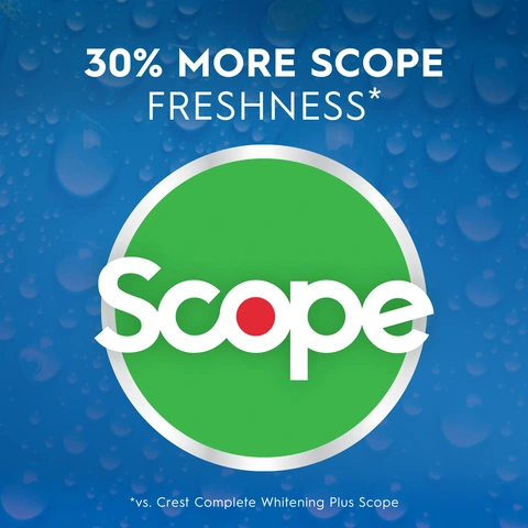 Crest Advanced Scope Acting Foam has 30% more freshness vs Crest Whitening PLus Scope Minty Fresh.