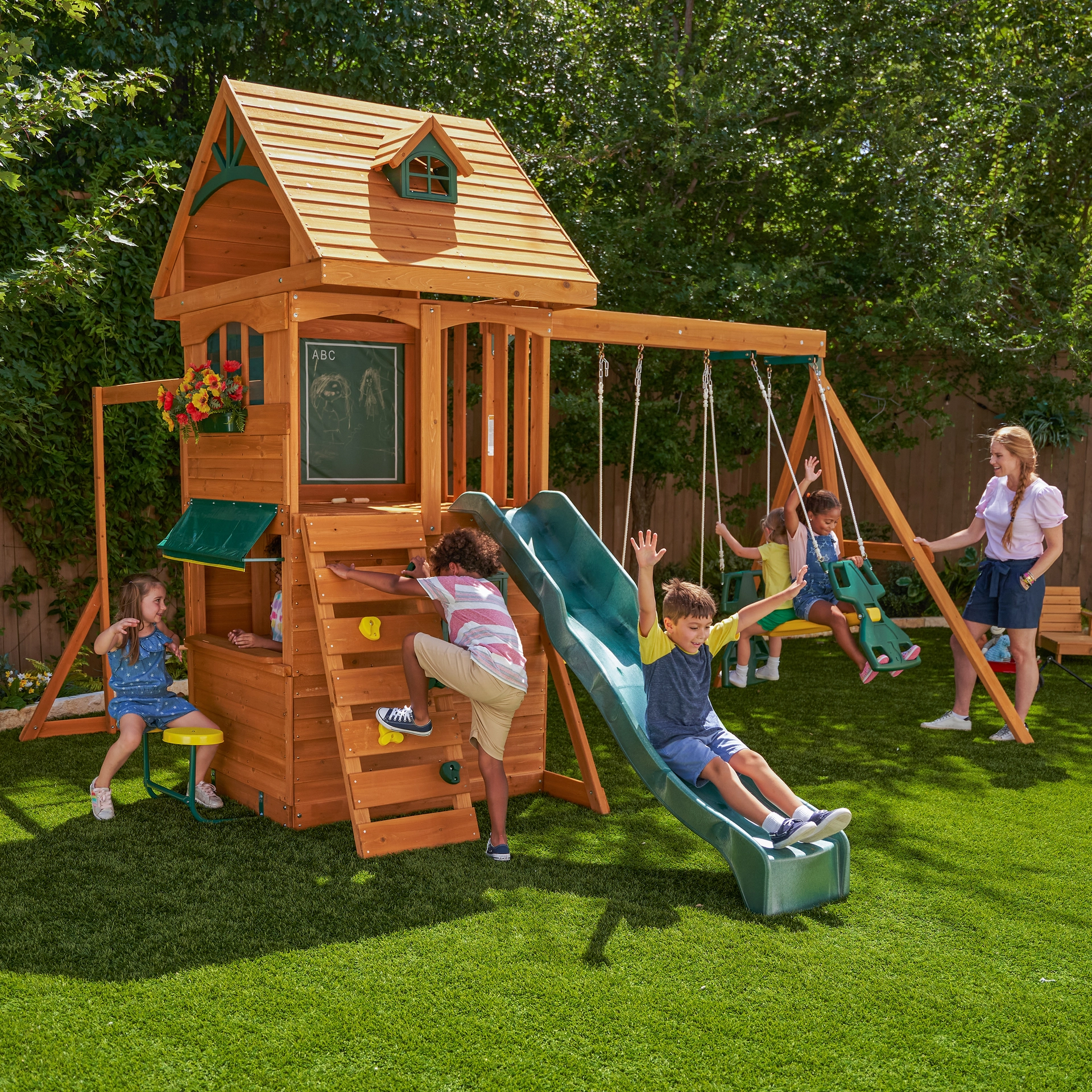 KidKraft Ridgeview Deluxe Clubhouse Wooden Swing Set R Exclusive Toys R Us Canada
