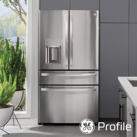 Ge Profile Smart 27 9 Cu Ft 4 Door French Door Refrigerator With Ice Maker And Door Within Door Fingerprint Resistant Stainless Steel Energy Star In The French Door Refrigerators Department At Lowes Com