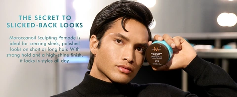 Moroccanoil Sculpting Pomade for sleek slicked-back hair with strong hold and high-shine finish