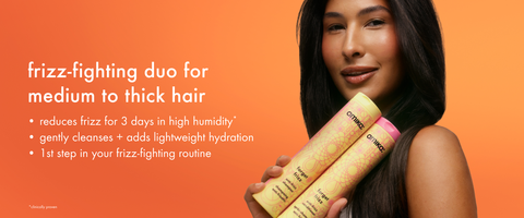 frizz-fighting duo for medium to thick hair, reduces frizz for 3 days in high humidity, gently cleanses + adds lightweight hydration, 1st step in your frizz-fighting routine