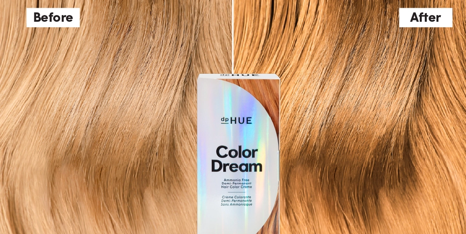 Color Dream demi-permanent hair color Before &amp; After in shade Strawberry Blonde | dpHUE