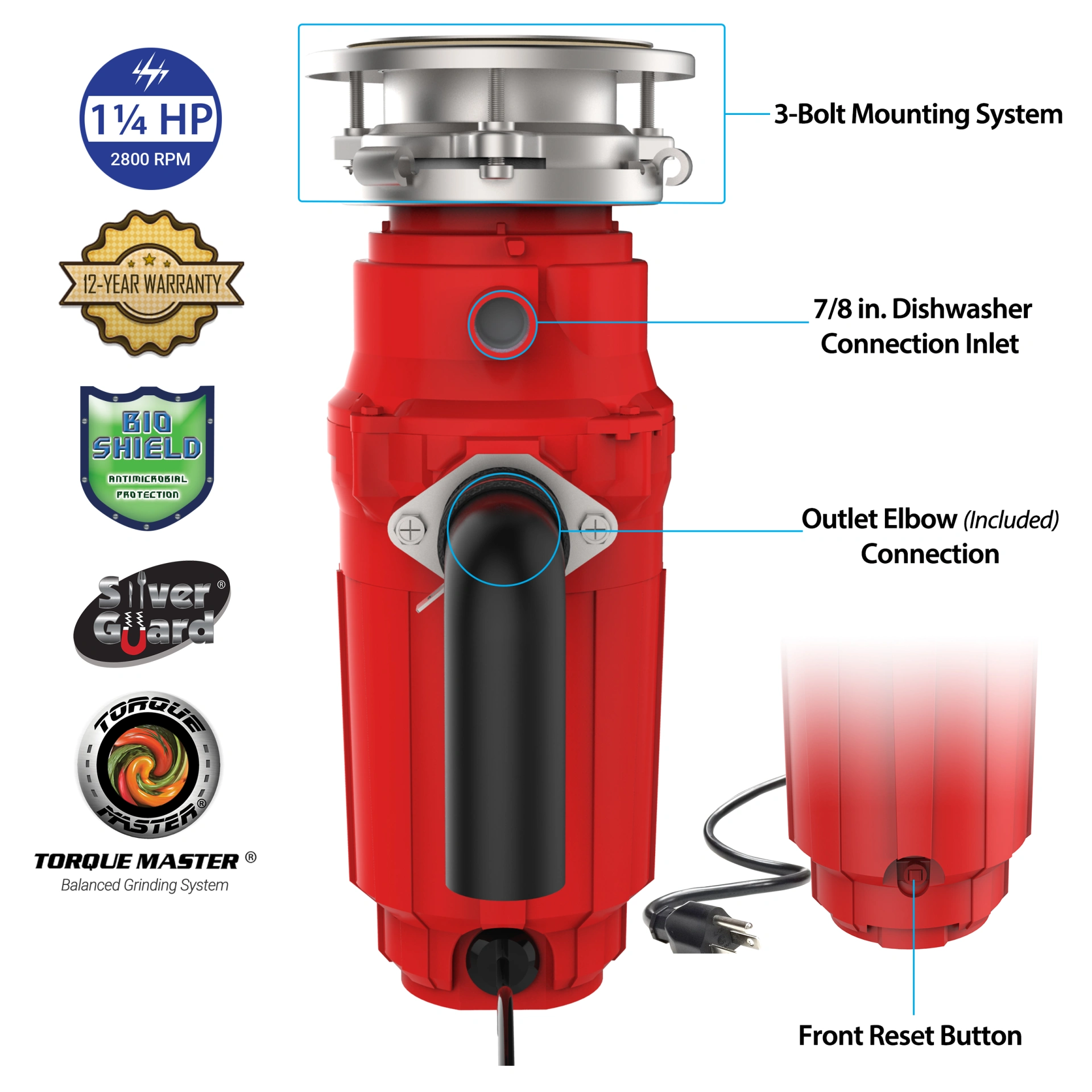 American Standard 10 US AS 5 Garbage Disposer, 1/2 HP Economy, Black