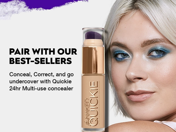 Model showcasing pair with our best-sellers featuring quickie concealer