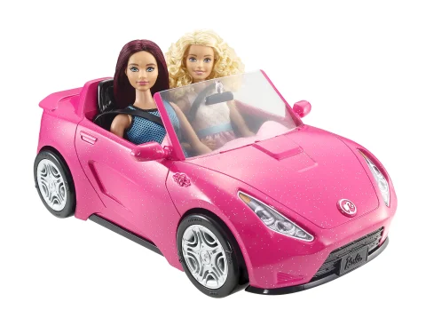 Barbie Convertible Toy Car, Sparkly Pink 2-Seater with Driving