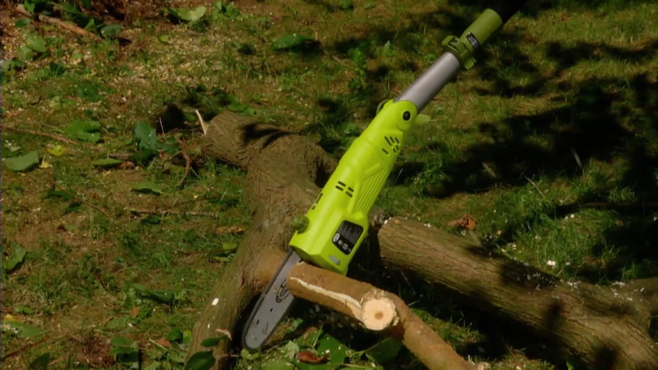 thumbnail video image 2 of Snow Joe Sun Joe SWJ803E Electric Multi-Angle Pole Chain Saw 10 inch · 8.0 Amp (Green), 2 of 13