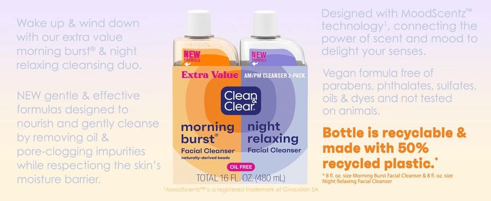 Clean & Clear Deep Facial Day & Night Acne Face Wash, Oil