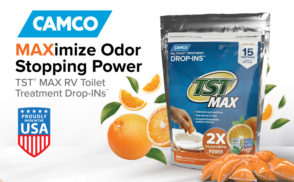 Camco TST MAX RV Toilet Treatment Drop-INs - Septic Tank Safe - Orange  Scent, 15-Pack (41189) 