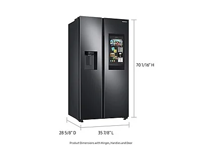 RS22T5561SG Samsung 36 21.5 cu. ft. Capacity WiFi Enabled Side by Side Counter Depth Refrigerator with Ice Maker and Family Hub Fingerprint Resistant Black Stainless Steel