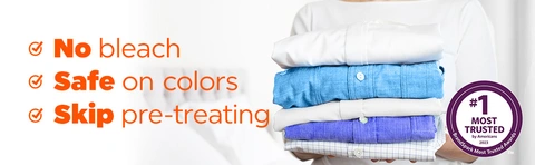No bleach, Safe on colors, Skip pre-treating