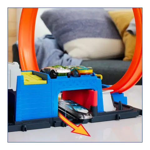 Coffret Super Poste De Police Hot Wheels - Avec Looping Réglable Et Voiture 1/64 - Course Et Cascades - Enfant 3+