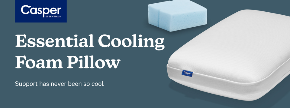Essential Cooling Foam Pillow image showing pillow corner view and piece of foam