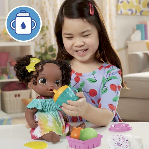Baby Alive Fruity Sips Doll Lime 12 inch Baby Doll Set Drinks and Wets Pretend Juicer Black Hair Toys R Us Canada