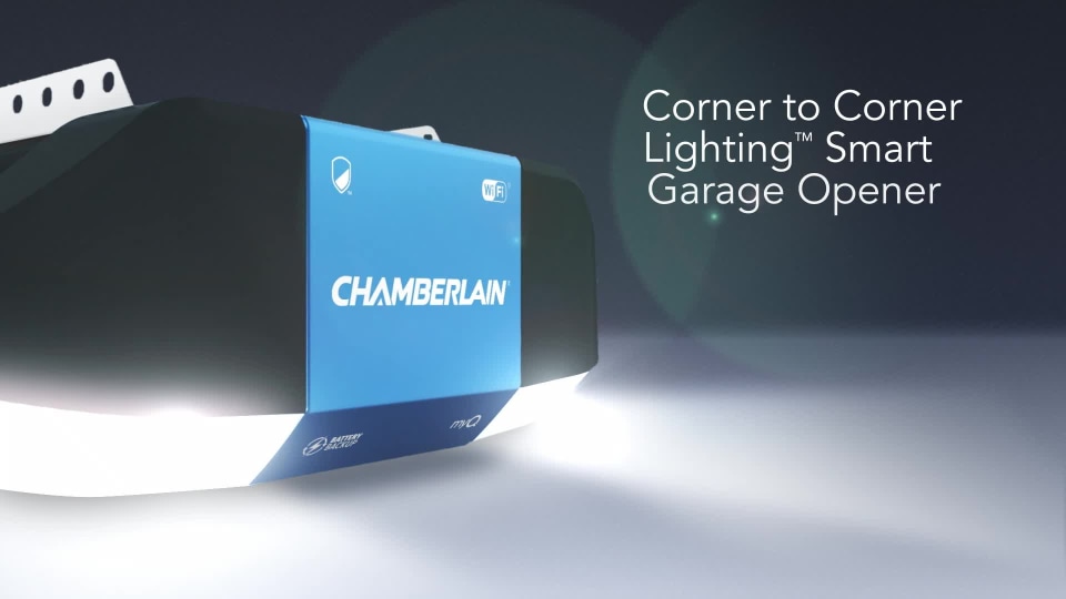 thumbnail video image 2 of Chamberlain Group Chamberlain B1381 Bright LED Lighting Smartphone-Controlled Ultra-Quiet & Strong Belt Drive Garage Door Opener with Battery Backup & Max Lifting Power, 1.25 hp, Blue, 2 of 4
