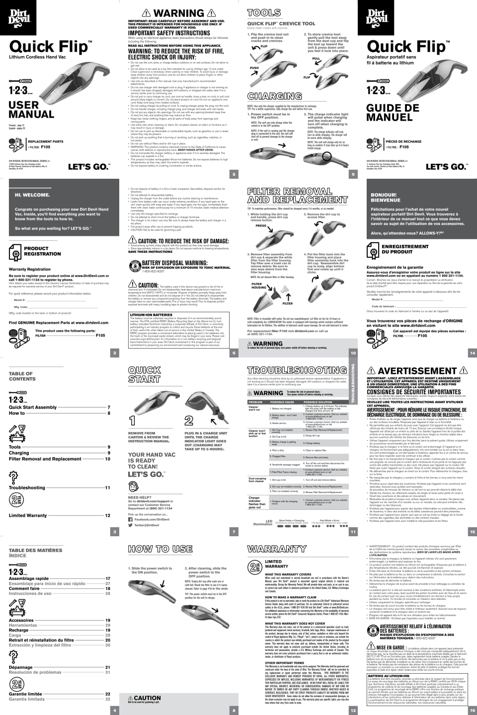 Dirt Devil Quick Flip 8 V Devil Handheld Vacuum Cleaner