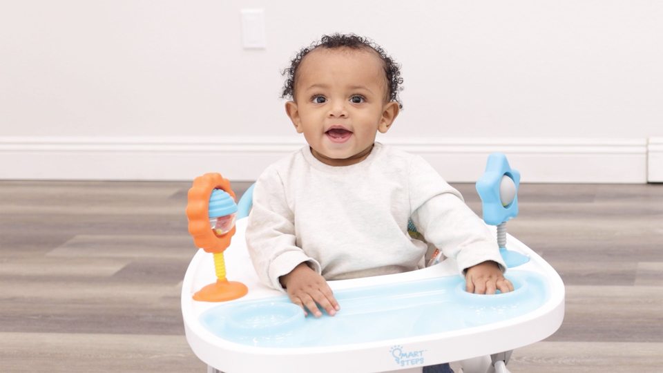 thumbnail video image 3 of Smart Steps 3-in-1 Dine N' Play Feeding Walker With Interactive Toys, Baby Trend Harmony Fun Green, 3 of 13