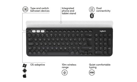 Phone and Tablet & M720 Triathalon Multi-Device Wireless Mouse Easily Move Text Logitech K780 Multi-Device Wireless Keyboard for Computer Paired with Bluetooth or USB Black