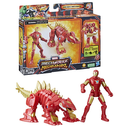 Marvel: Mech Strike Mechasaurus Iron Man and Iron Stomper Kids Toy Action  Figure for Boys and Girls Ages 4 5 6 7 8 and Up (4”)