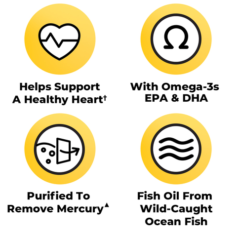 Helps support a healthy heart. With omega-3s EPA and DHA. Purified to remove mercury. Fish Oil from wild-caught ocean fish.