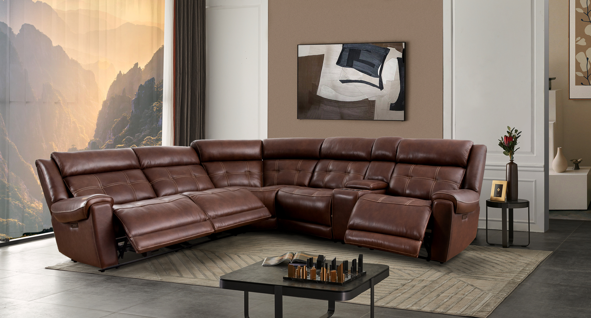 Concord 6-piece Leather Power Reclining Sectional with Power Headrests ...